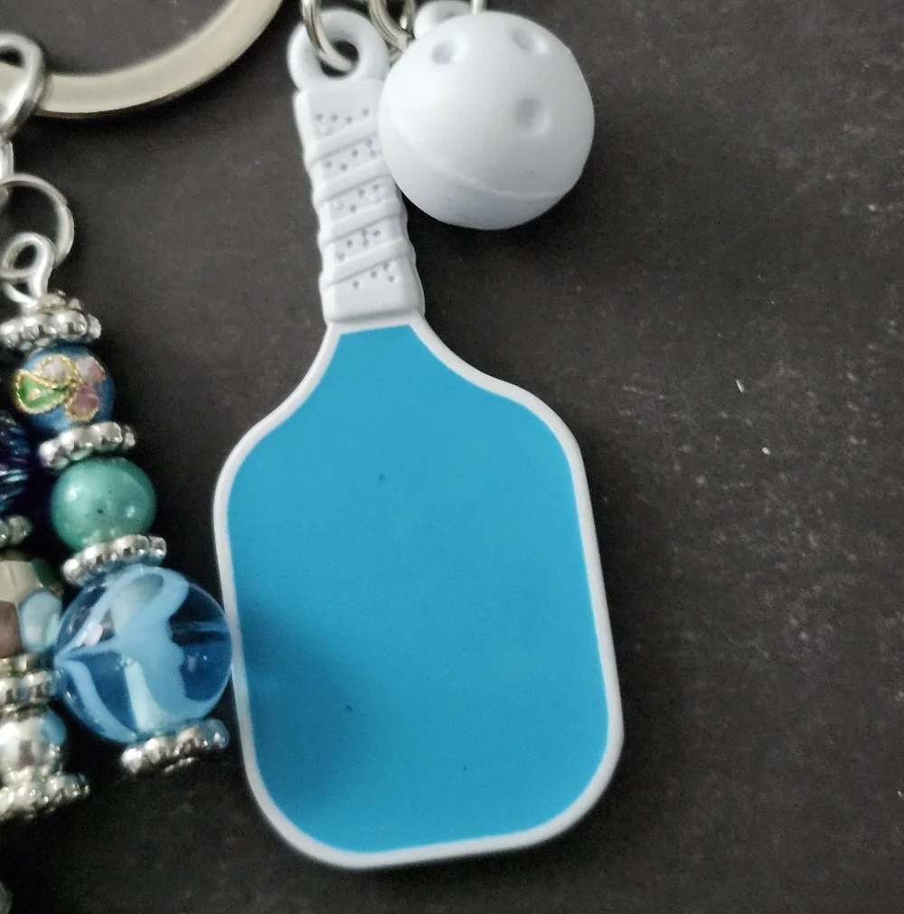 Pickelball and Paddle Purse Charm Or Keychain Handmade Glass Wagnerite Chips